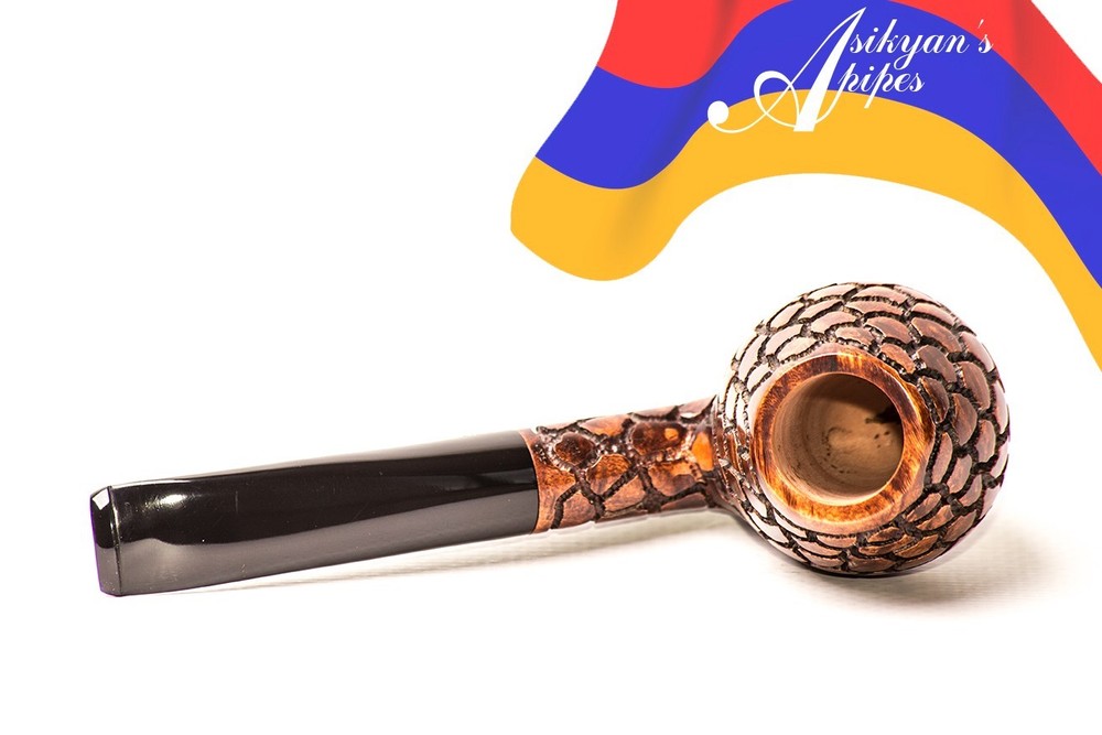 Asikyan Pipe 491/26 Bent Brandy Art Rusticated Hand Made