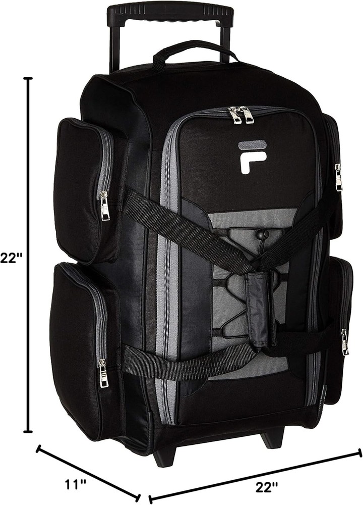 22" Lightweight Carry On Rolling Duffel Bag, Black