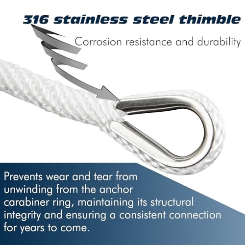 Anchor Line - White, 3/8" x 150' Premium Solid Braid MFP Boat Rope with