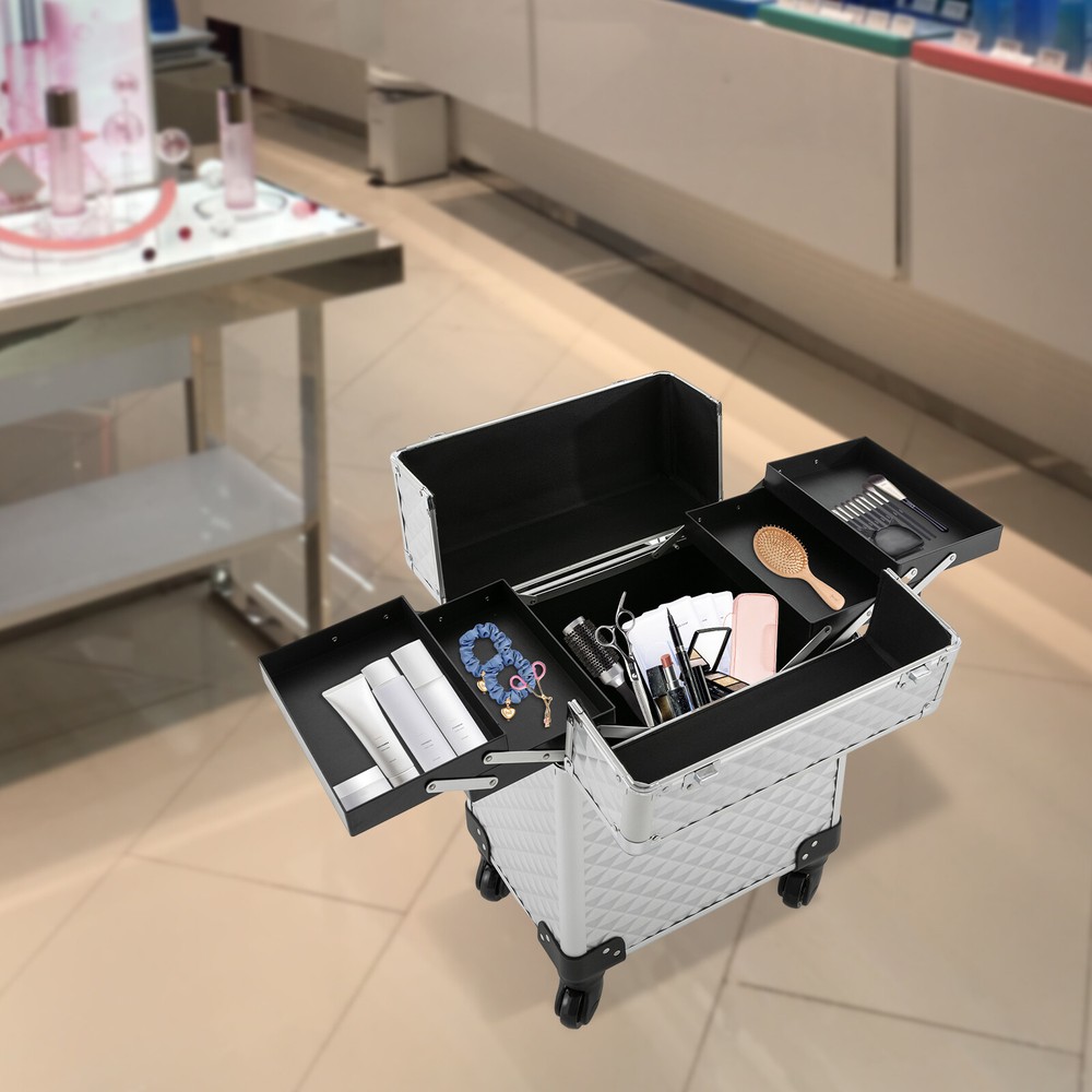 Professional Rolling Makeup Case, Multifunctional Cosmetic Organizer