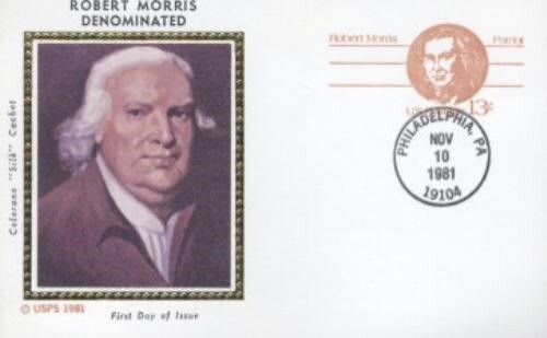 UX92 ROBERT MORRIS DENOMINATED POSTAL CARD - Colorano Silk