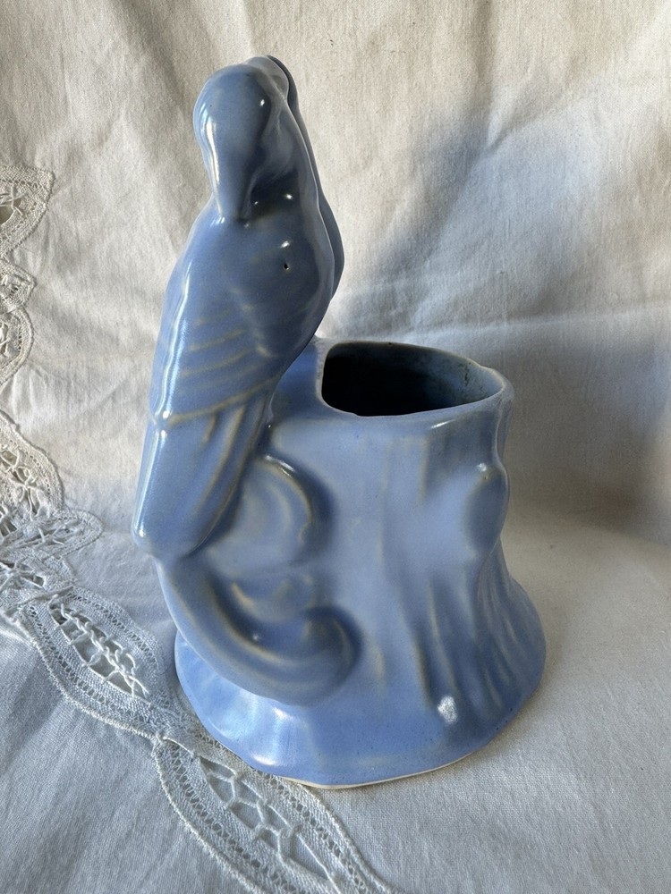 BLUE SHAWNEE POTTERY LOVEBIRD FLOWER POT