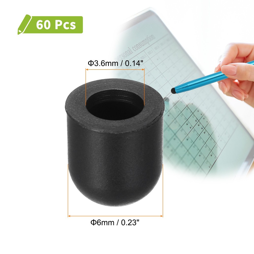 60Pcs Replacement Stylus Pen Tips 6mm Screen Pens Tip Silicone Rubber