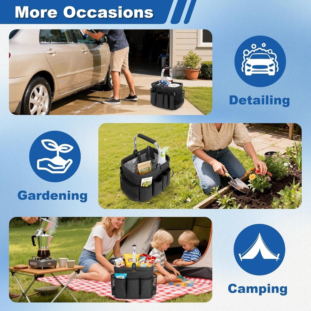 Chic Foldable Cleaning Caddy - 20L Capacity, Durable Nylon & Multi-Pocket Design