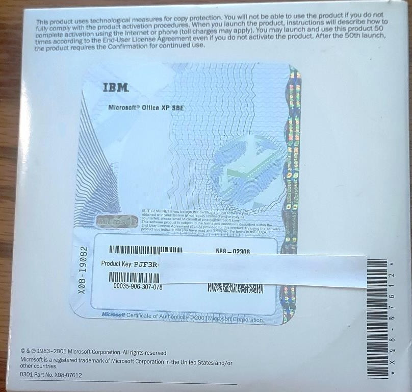 Microsoft Office XP SBE Software Disc with Product Key M