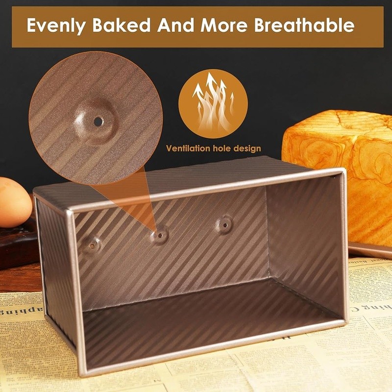Non-Stick Pullman Bread Pan W/ Lid Durable Loaf Pan Even Heat Distribution New