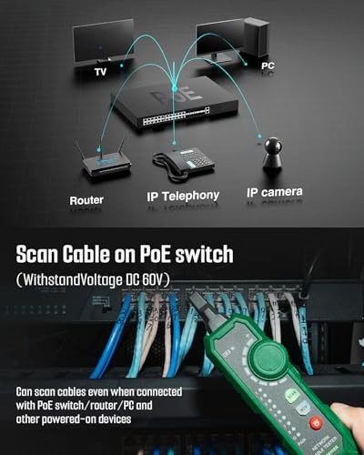 Multi-Function Network Cable Tester RJ11 RJ45 CAT5/6 POE STP, Continuity & Pairi