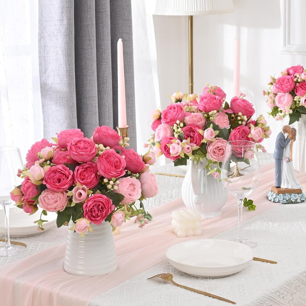 MARTINE MALL 2 Packs Peonies Artificial Flowers, Mixed Pink 2PCS,