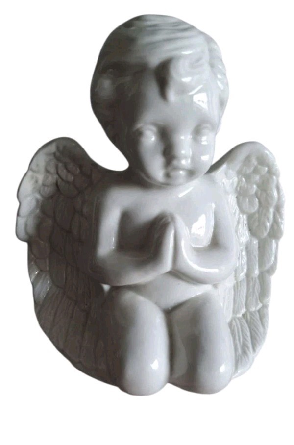 White Glazed glossy Praying Cherub Ceramic