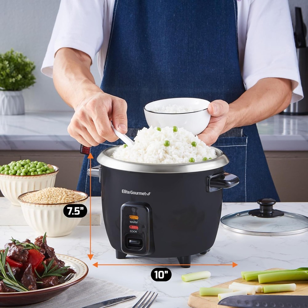 Elite Gourmet 6-Cup Electric Rice Cooker with Automatic Keep Warm