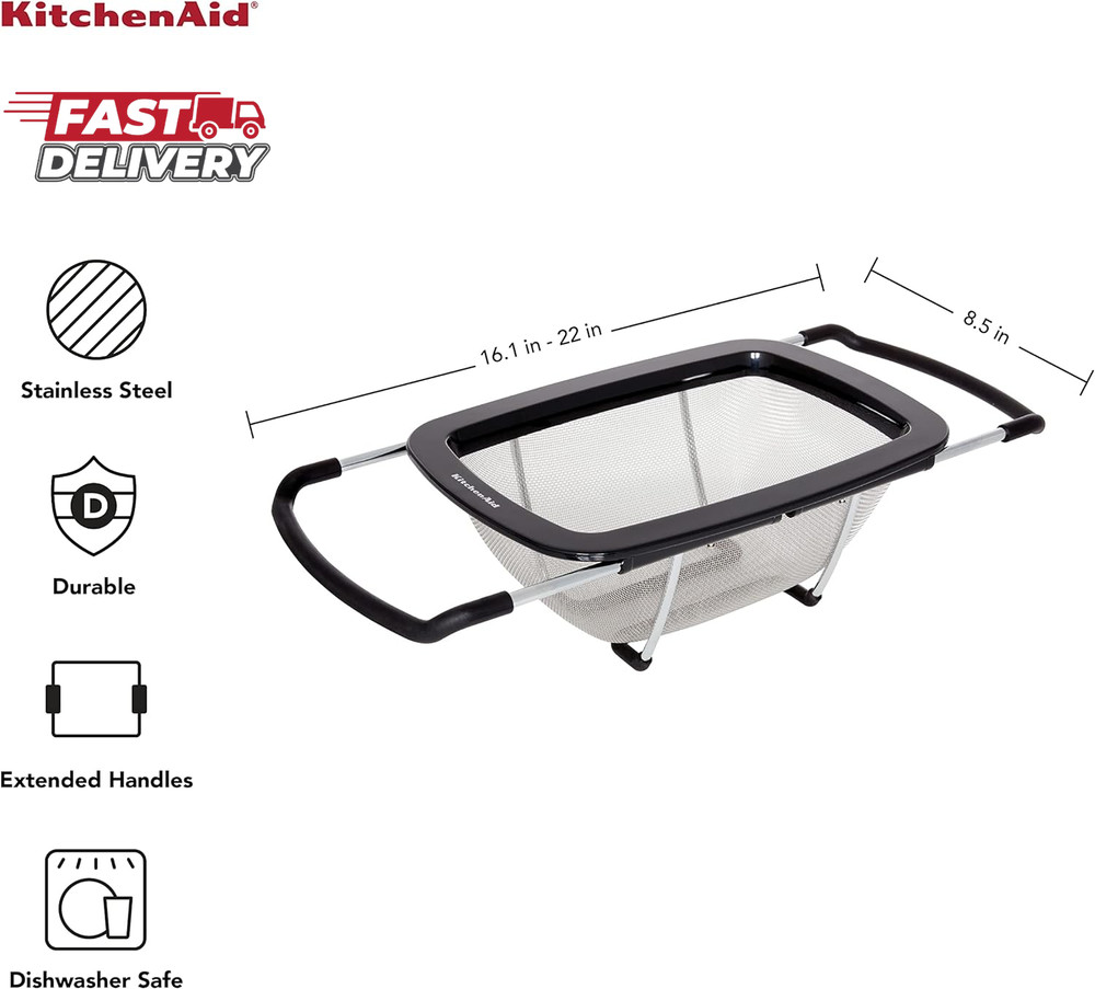 Kitchenaid Expandable Stainless Steel Colander, Black