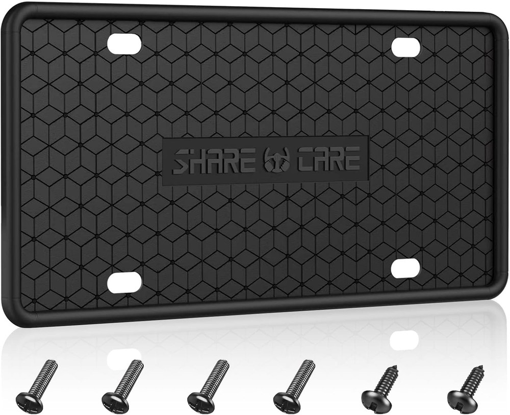 Silicone License Plate Frame Bracket Holder Rustproof Rattleproof Black 1 Pack
