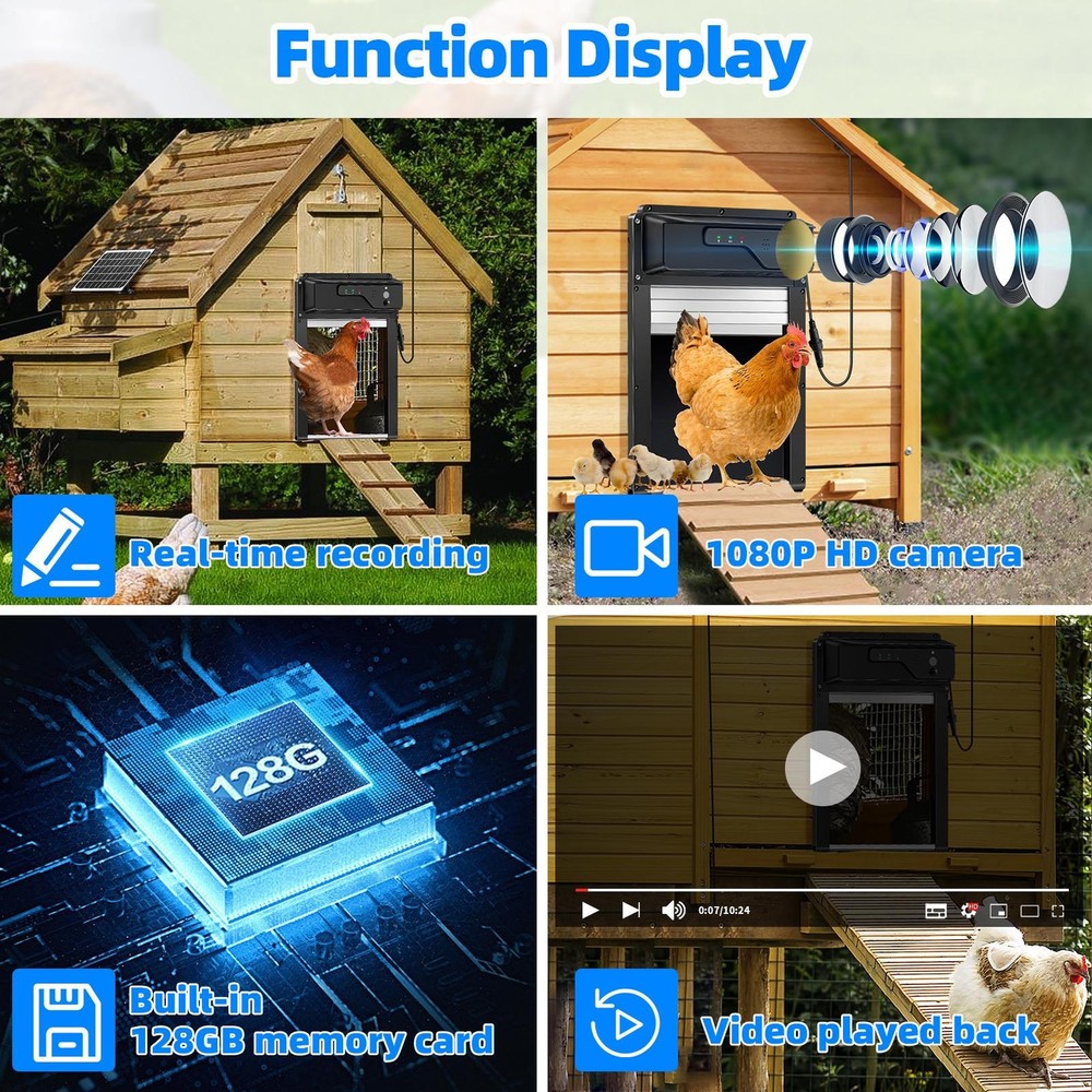 Solar Powered Automatic Chicken Coop Door with Timer/PIR Sensor Modes