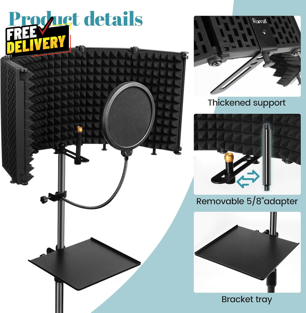 Microphone Stand w/ Isolation Shield Pop Filter Tripod Studio Recording Kit