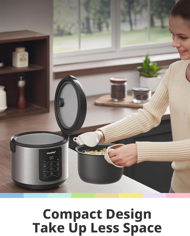 Stainless Steel Multi Cooker with One-Touch Programs - 8 Cups Cooked Capacity