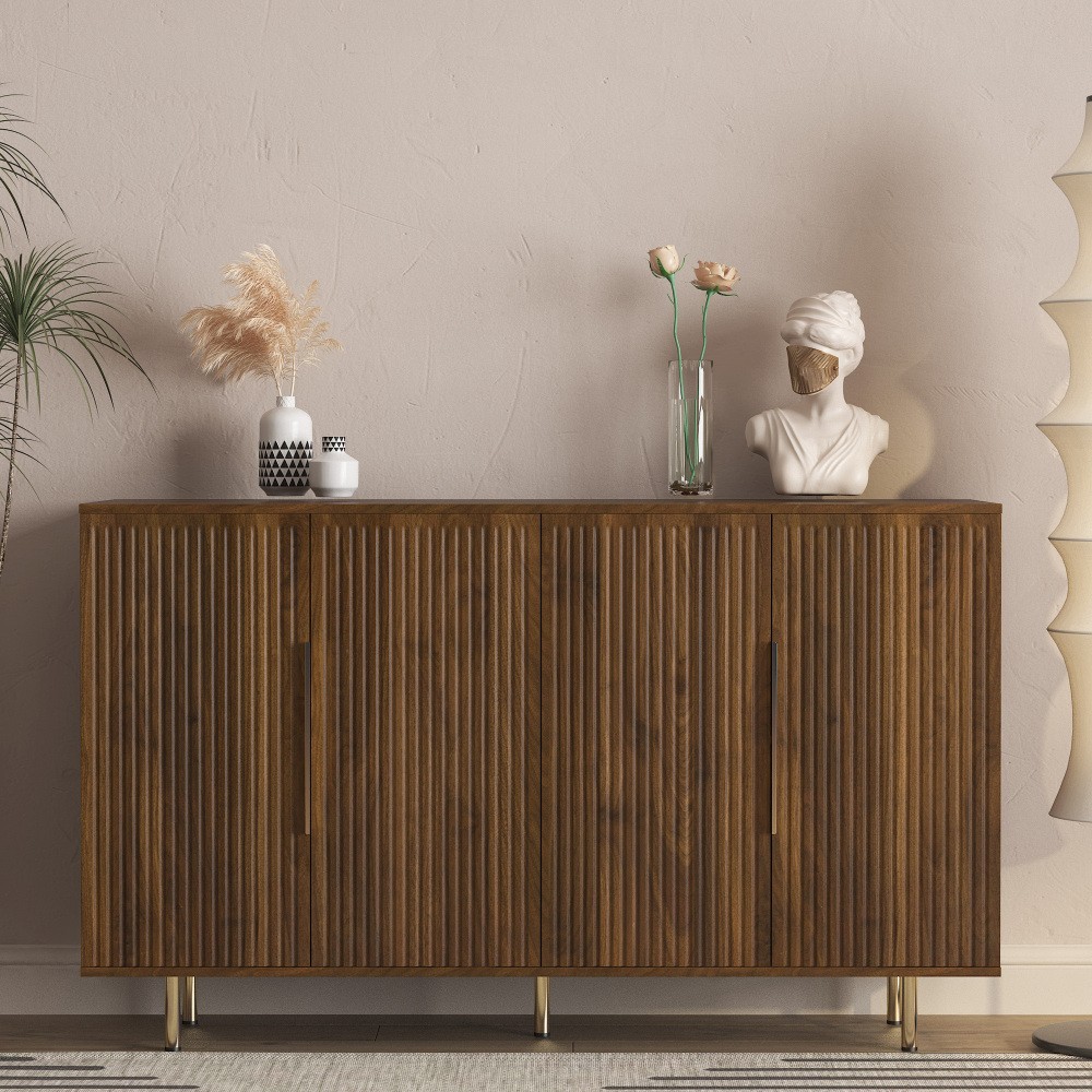 Modern Fluted Sideboard Credenza with Adjustable Storage Shelves