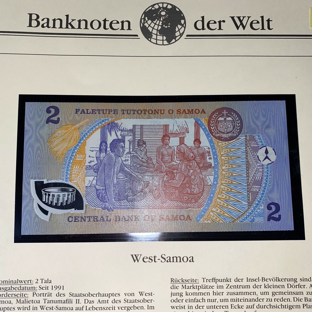 Western Somoa 2 Tala 1991 Note Crisp Uncirculated