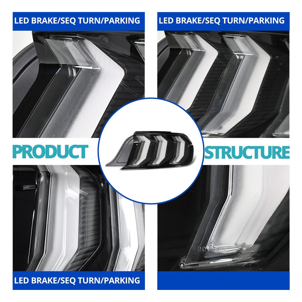 Black LED Tail Lights For 2015-2023 Ford Mustang+Sequential Tube Brake Lamps