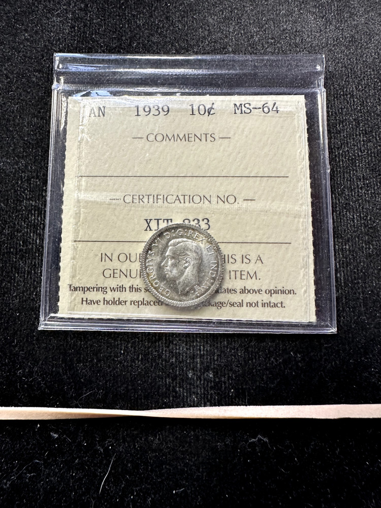 1939   ICCS  Graded Canadian,  10  Cent, **MS-64** # XIT 833