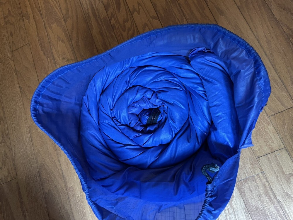Vtg Pack-In Products Duck Down Sleeping Bag Mummy Blue Packable EUC Right Zip