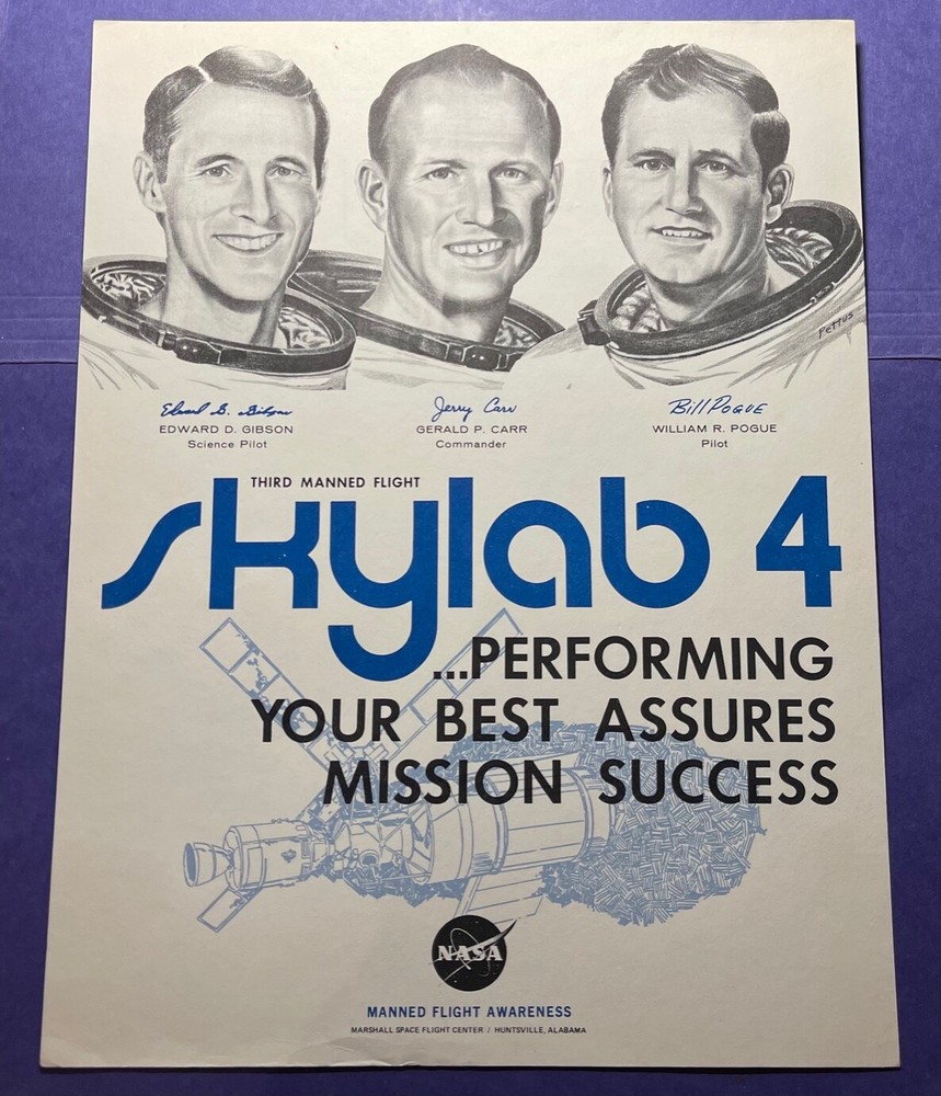PROJECT SKYLAB 4 MANNED FLIGHT AWARENESS MFA 8.5 x 11 NASA CREW RELEASE