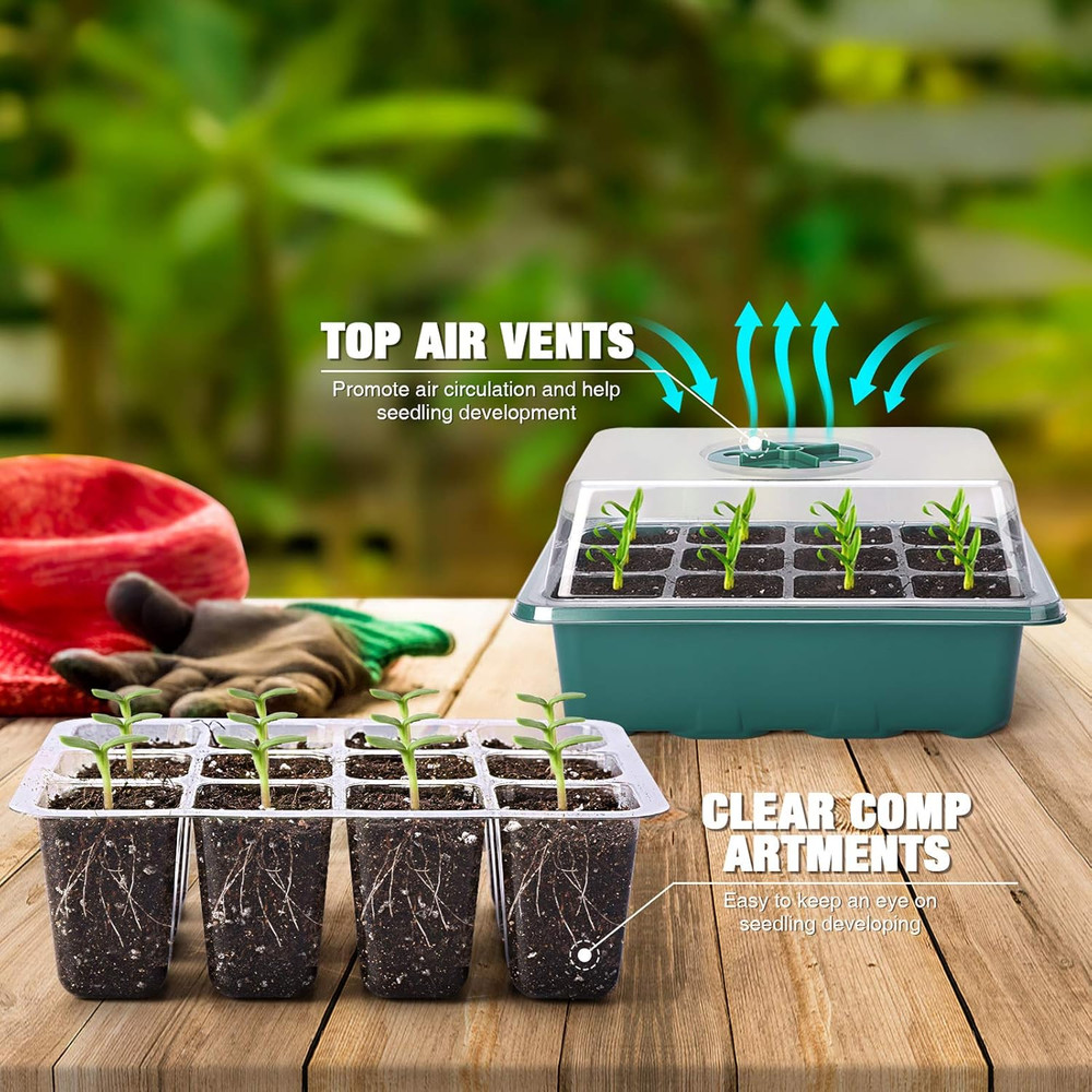 10-Pack Seed Starter Kit Seedling Starter Tray (12 Cells) Humidity Adjustable Pl