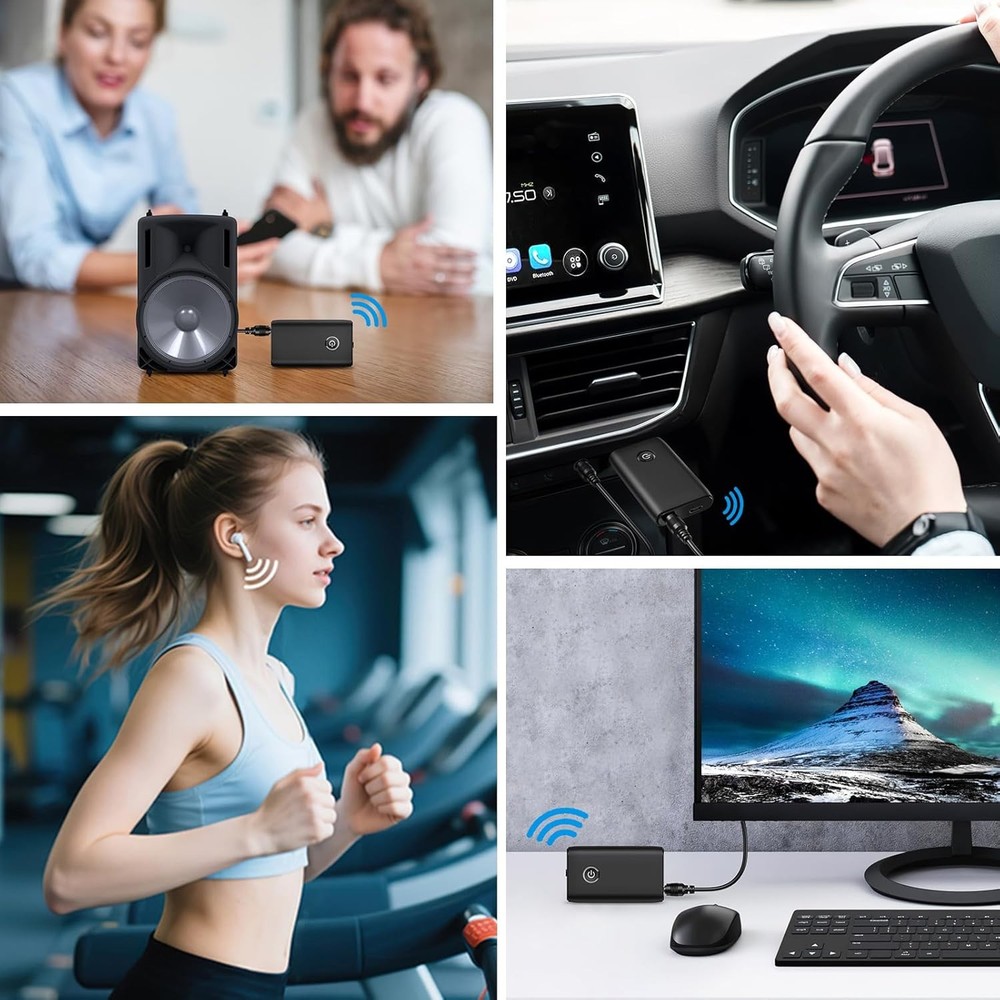 JXTZ Aux Bluetooth Adapter for Car, 2 in 1 Transmitter Black