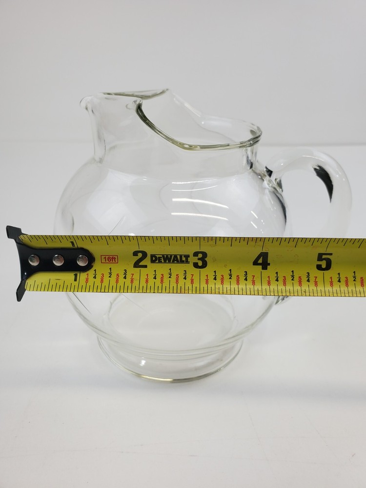 Small Etched Vine Clear Glass Squat Pitcher 5.5"