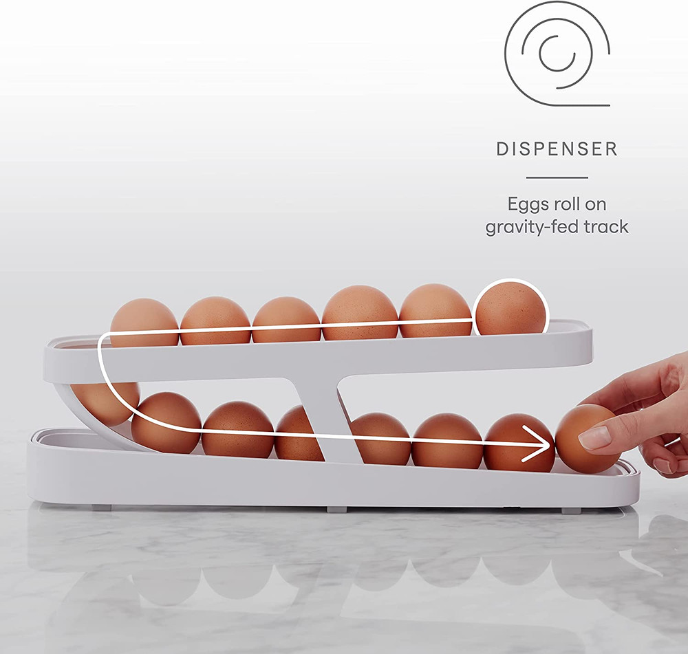 Rolldown™ Egg Dispenser, Space-Saving Rolling Eggs Dispenser and Organizer for R