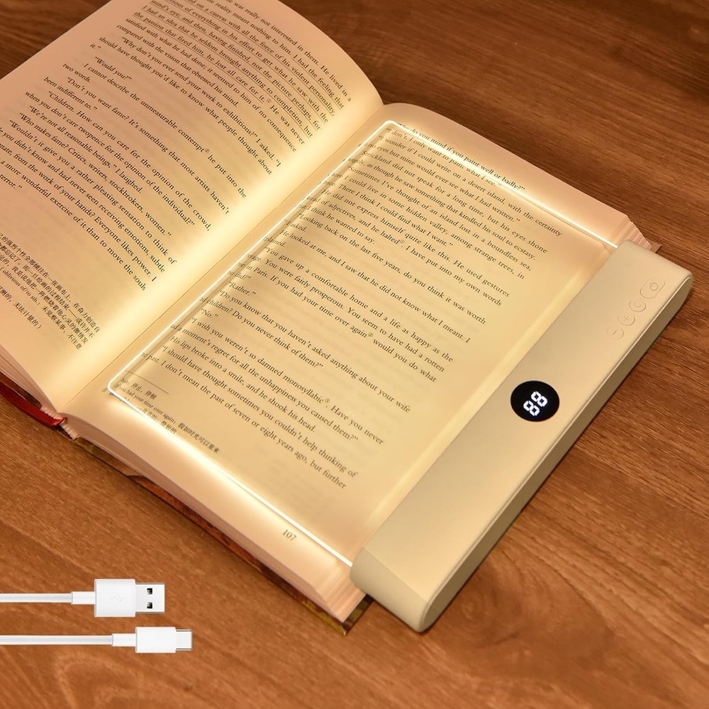 Book Light, 3 Color Adjustable LED Flat Reading Light, Rechargeable Clear Pan...