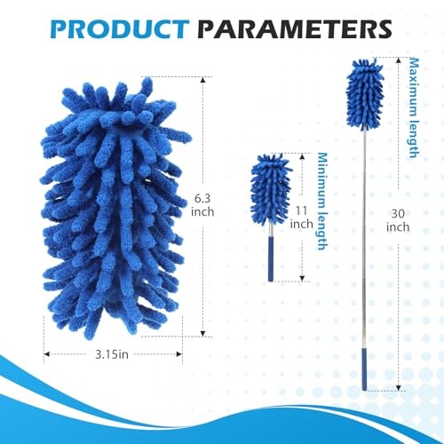 12 Pack Microfiber Dusters for Cleaning, High Duster with Extension Pole, Blue