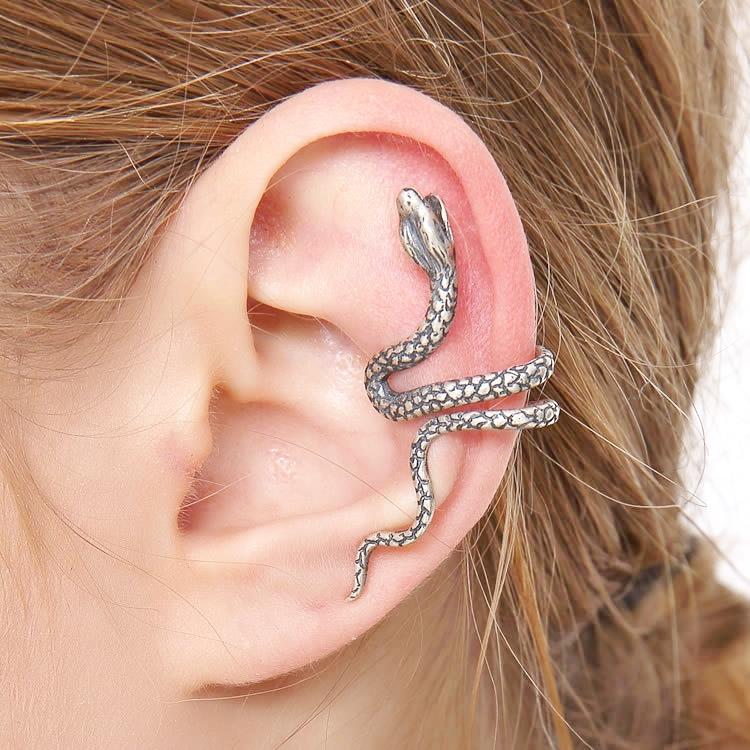 SINGLE Sterling Silver Snake Earring Ear Cuff Non Percing Unique Gothic Punk