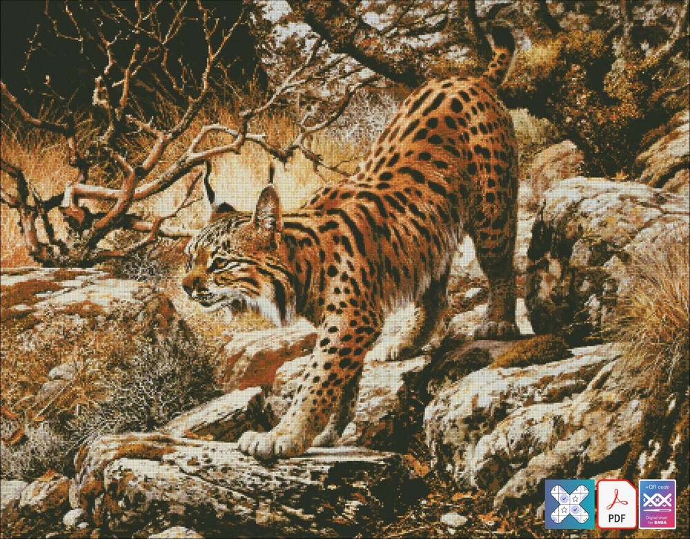 Bobcat in Tranquil Chart Counted Cross Stitch Pattern Needlework 1401