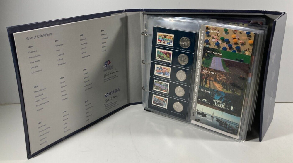 50pc US Post office Statehood Quarter & Stamp Collection.