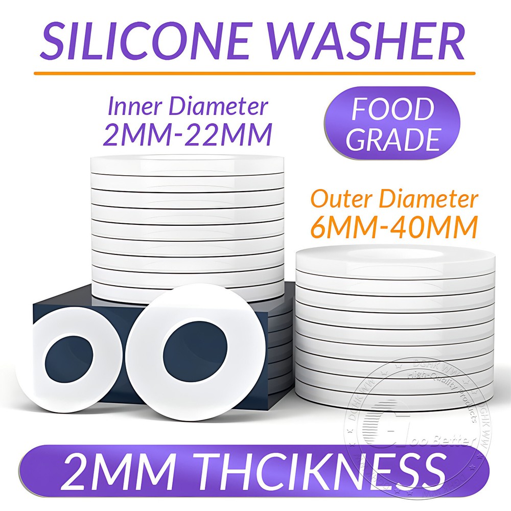 2MM THICK WHITE SILICONE HIGH TEMP FLAT RING RUBBER WASHER SEAL GASKETS 10 PACK