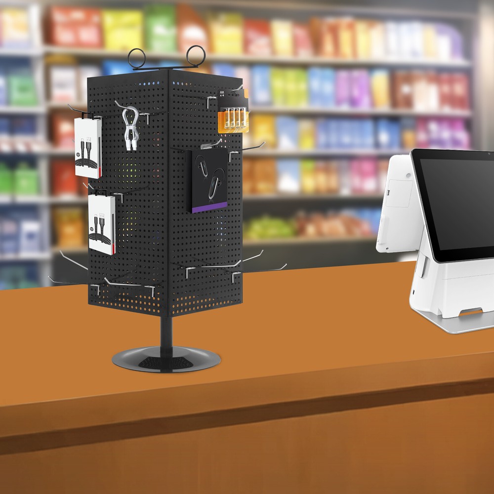 Display Stand, Perforated Panel Display Stand, 4-Sided Revolving Display Stand