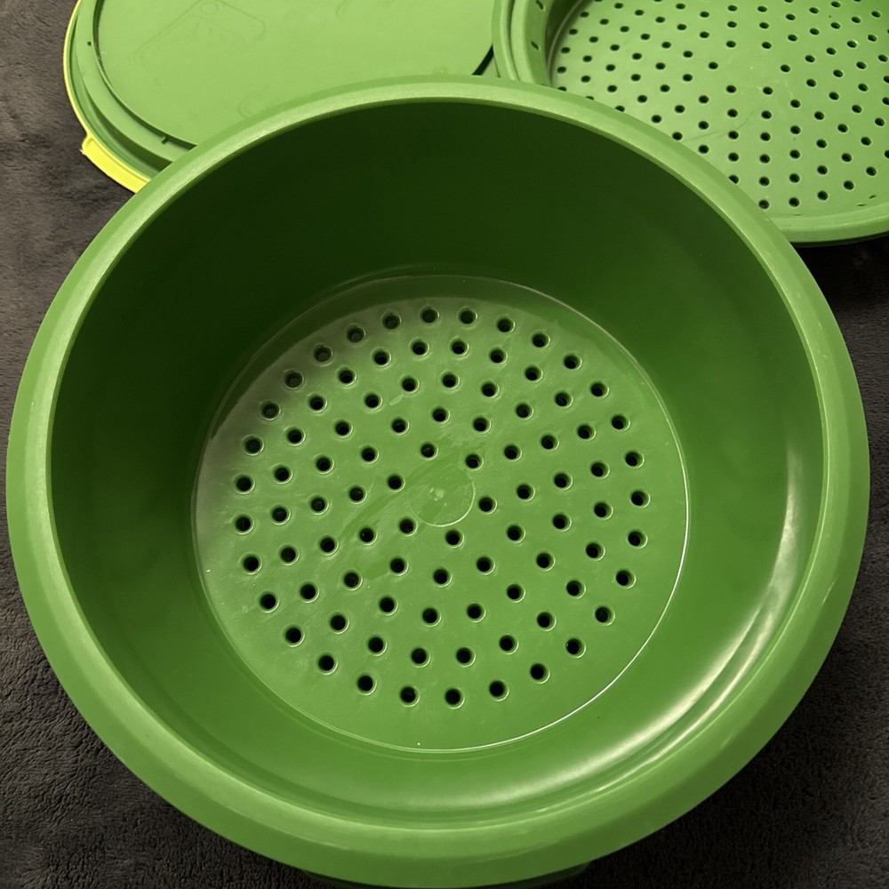 Tupperware Microwave Smart Stack Steamer 4 Piece Set Green Stack Cooker NICE