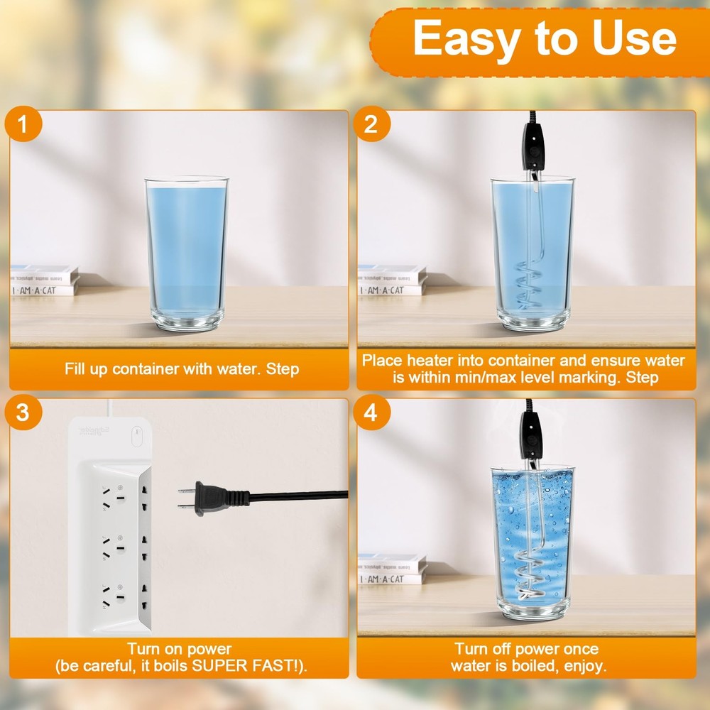 1000W-110V Immersion Water Heater-10in Electric Water Heater, Portable Submer...