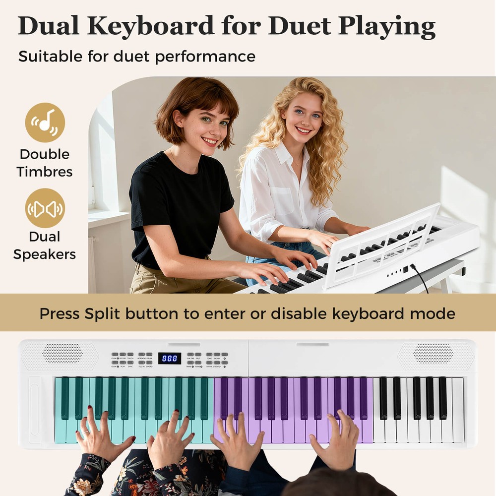 61-Key Foldable Piano Keyboard w/MIDI Split Function Headphone Sustain Pedal