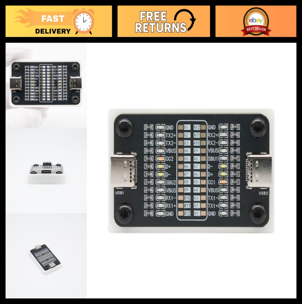 USB-C Cable Tester, 24-Pin Continuity & Power/Data Checker, LED Indicators, Port