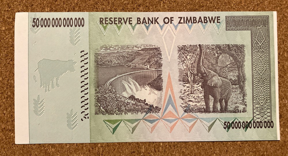 Zimbabwe 50 Trillion Dollars Banknote.