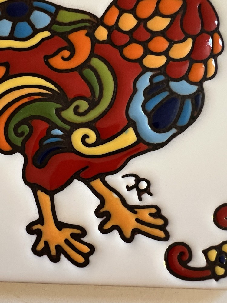 Rooster Hand Glazed Ceramic Decorative Tile in Earthtones