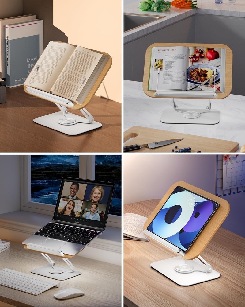 Book Stand Reading,Book Holder Height&Angle Adjustable 360° Rotating Base