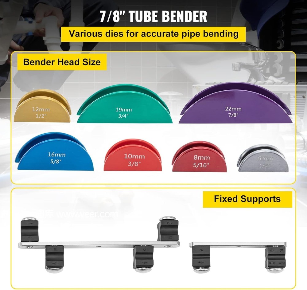 Ratcheting Copper Pipe Bender with 7 Dies - 90° Easy Forward & Reverse Bending