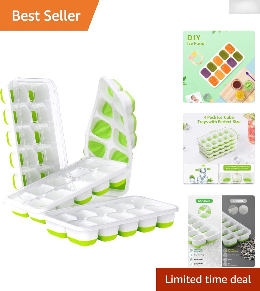 Space-Saving 4-Pack Silicone Ice Cube Trays - Easy Release & Odor-Free Design