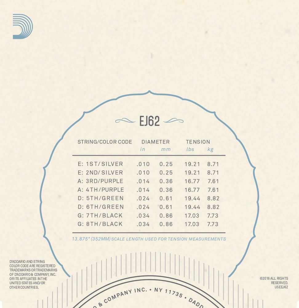 D'Addario EJ62 Mandolin Strings 80/20 Bronze Light 10-34