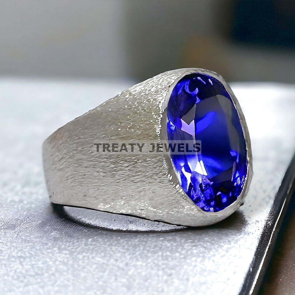 Tanzanite Oval Cut Gemstone With 14K Solid White Gold Ring For Men's #A96