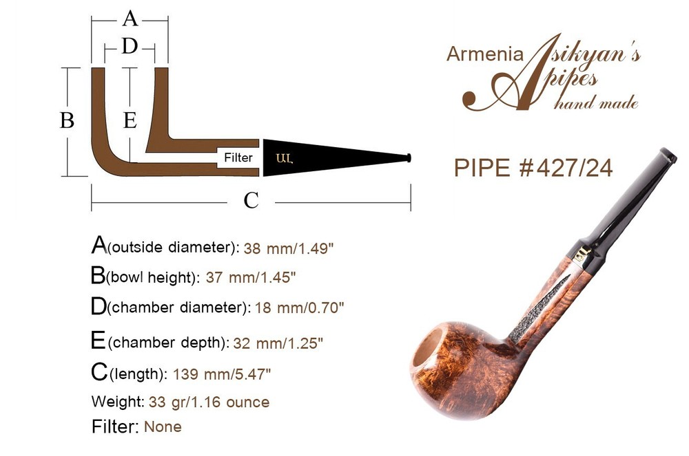 Asikyan Pipe #427/24 Apple Smooth Partially Rusticated Hand Made