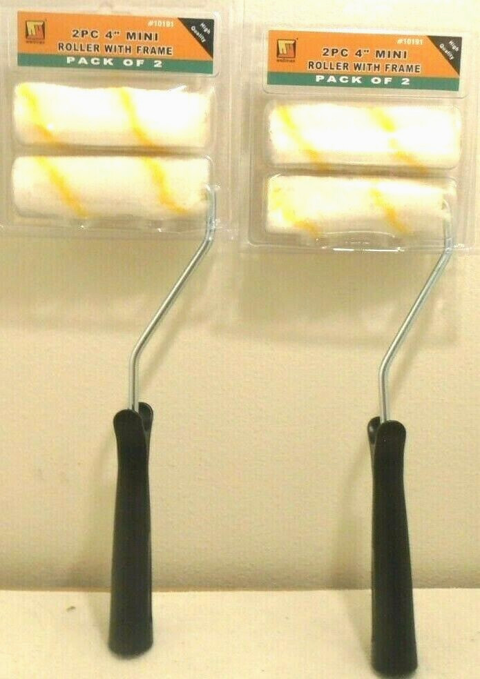 TWO 2PC. 4" INCH MINI PAINT ROLLER COVER WITH FRAME