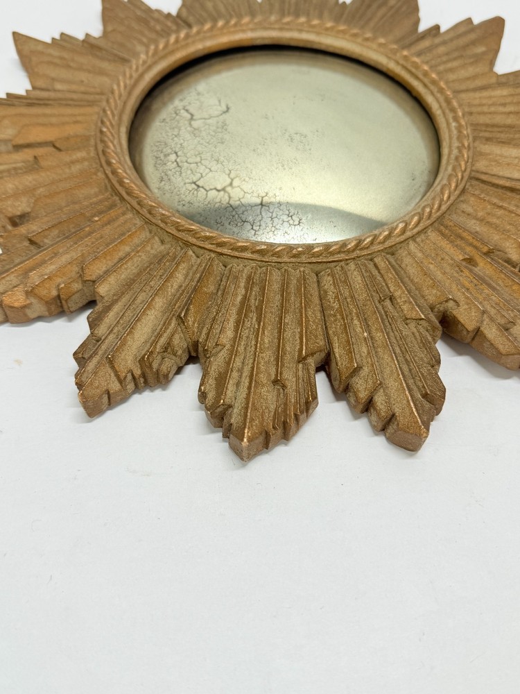 Vintage Composition Sunburst Mirror with Distressed Convex Plate